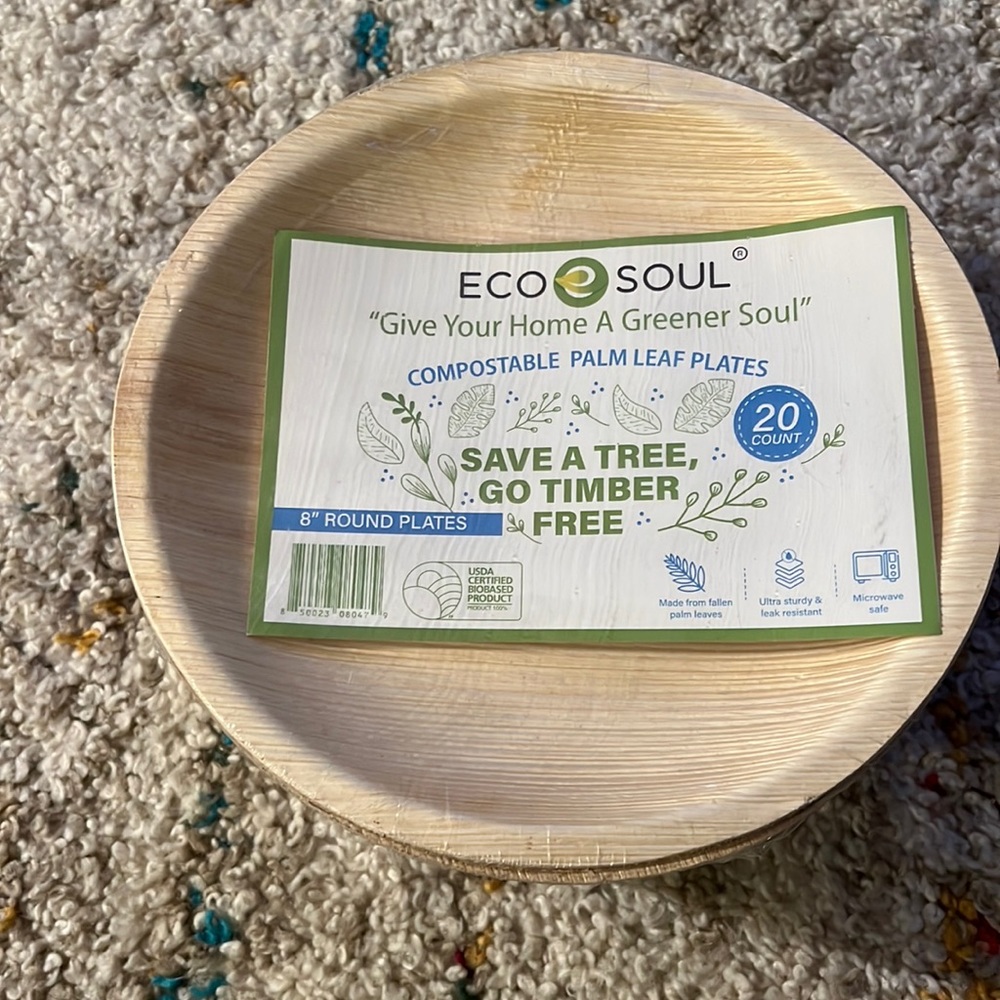 Eco Soul 20 Compostable Palm Leaf Plates 8” Round